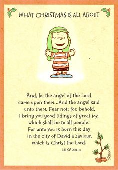 a christmas card with an image of charlie brown and the words what christmas is all about