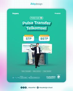 a man standing in front of a sign that says pulsa transfer telkomsel