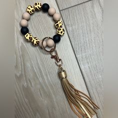 Nwt Wood Bead, Leopard Print Keychain With Tassel And Gold Accessories. Attach To Keys, Airpods, A Bag Etc. Super Cute! Keychain With Tassel, Camo And Pink, Tortoise Sunglasses, Red Cat, Gold Accessories, Beaded Tassels, Women Wrist Watch, Red Sweaters