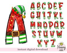 the letter and numbers are made up of candy canes, santa's hat, and stockings