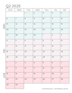 a calendar with the holidays in pink and blue, on top of a white background