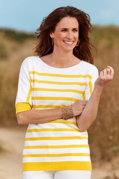 Pull rayé femme en coton jaune soleil. Made in France - Collection PE17 - B. Solfin