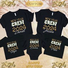 "New Year Crew 2024 Shirt, Family Matching Holiday Outfits, NYE 2024, Hello 2024 Sweatshirt, New Years Eve Shirt for Family, Hello 2024 Shirt Premium Quality Printed in the USA. HOW TO ORDER ----------------------- 1-) Check and Review all Photos. 2-) Select Your T-Shirt Size from drop down menu. 3-) Choose Your Quantity you want. 4-) Click ADD TO CART. And, you can go back to add more product for your family members or You can complete the checkout process. 5-) Please Click \"Proceed to Check Out\" 6-) Your order will be ready to ship 2-5 Business Day. ABOUT US --------------- We are a husband-and-wife team who believe that beauty is all around us, and we strive to capture it in our designs. Thank you for choosing to shop with us, and we hope you find something that inspires you! For cust Matching Holiday Outfits, Nye 2024, Hello 2024, New Years Eve Shirt, Grateful For You, Beautiful Family, Family Matching, Comfy Fits, Family Shirts