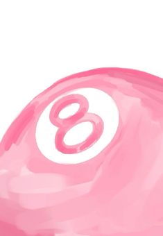 a pink ball with the number eight on it's side and a white background