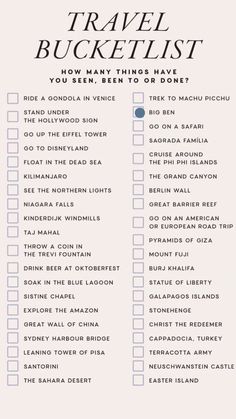 the travel bucket list is shown in blue and white