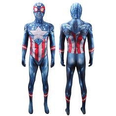 an image of a man in a captain america suit with his body painted blue and red