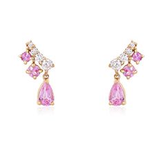 14K Pear Shape Diamond Earrings -14K Yellow Gold  -14K Solid Gold -G-H Color, SI1 Diamonds -1.20 Grams  -0.15 ctw - Diamonds -0.62 ctw - Emeralds  -0.65 ctw - Pink Sapphire  -Each item comes beautifully in our signature bow jewelry box -Made with love in NYC♡ 💎 Looking for an engagement ring? 💍 Check out our NEW Etsy Shop https://www.etsy.com/shop/NolitaBridal Luxury Pear-shaped Pink Earrings, Pink Diamond Earrings, Colored Diamond Jewelry, Emerald Diamond Earrings, Pink Sapphire Earrings, Emerald Earrings Studs, Bow Jewelry, Diamond Bar, Jewelry Accessories Ideas