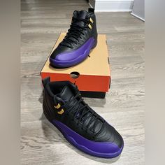 Air Jordan 12 'Field Purple' Black Sneakers, Size 8 Bnib Ct8013-057 Air Jordan 12, Jordan 12, Jordans 12, Black Sneakers, Purple Black, Purple And Black, Air Jordan, Air Jordans, Athletic Shoes