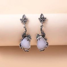 This Unique Pair Is A Wonderful Addition To Your Wardrobe And Your Style; Sure To Get Lots Of Compliments! Gsun195060001xq Opal Drop Earrings, Boho Eclectic, Leaf Flowers, Opal Pendants, White Opal, Classic Vintage, Ear Studs, Pendant Earrings, Stone Pendants