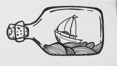 a drawing of a boat in a bottle