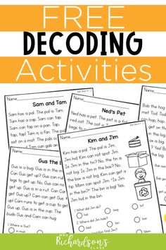 free decoding activities for kids to learn how to use the words and pictures in this book