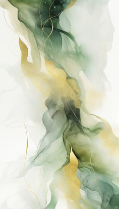 an abstract painting with green and yellow colors