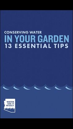 a blue book cover with the words conserving water in your garden 13 essential tips