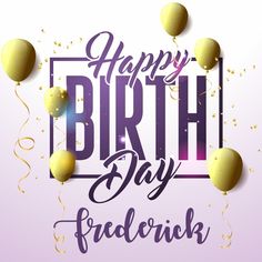 happy birthday card with balloons and confetti on purple background, eps file available