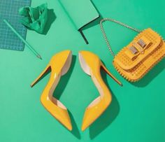 Stylish Petite Woman, Instagram Flat Lay, Yellow High Heels, Yellow Pumps, Stylish Petite, Shoes Photography, Fashion To Figure, Flat Lays