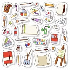 a paper cutout with various items for painting