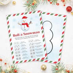 two snowman themed christmas party game cards