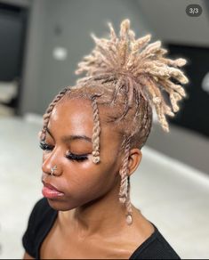 Cute Short Dread Styles For Black Women, Locs Hairstyles For Starter Locs, Loc Styles Ponytail Short, Women Short Locs Hairstyles, Dread Protective Styles, Retwist Ponytail, Locs With No Retwist, Female Loc Hairstyles, Birthday Loc Styles Short