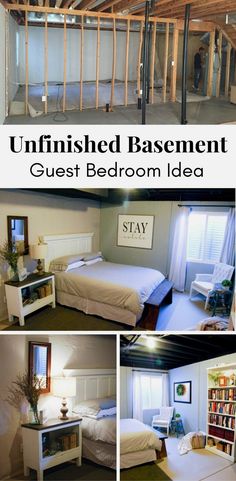 the unfinished basement guest bedroom idea is easy to do and it's great for small spaces