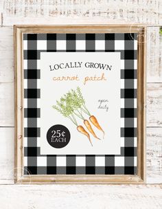 a black and white gingham pattern with carrots on it