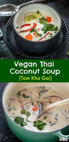 vegan thai coconut soup with tom kha gai