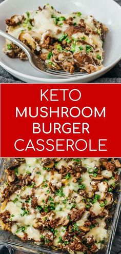 keto mushroom burger casserole in a glass baking dish