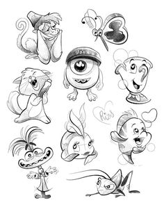 some cartoon character sketches for animation