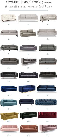 the different types of couches and sofas are shown in this chart, which shows how