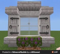 the entrance to a house in minecraft with flowers growing out of it and an open window