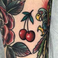 Top 20 Cherry Tattoos – Littered With Garbage - Littered With Garbage Traditional Cherry Tattoo, Black Cherry Tattoo, Traditional Tattoo Filler, Cherry Tattoo, Fruit Tattoo, Cherry Tattoos, Traditional Tattoo Design