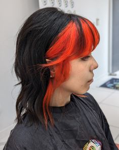 Black And Orange Hair, Colour House, Shaggy Cut, Split Dyed Hair, Cool Hair, Face Frame, Nice Hair, Best Hair Salon, Colour Ideas