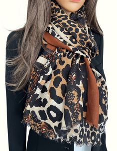 Chic Brown Scarf For Fall, Trendy Brown Scarves For Fall, Trendy Brown Fall Scarves, One-size Brown Shawl, Brown Fall Scarf, Ladies Scarf, Brown Scarves, Beach Sarong, Animal Print Scarf