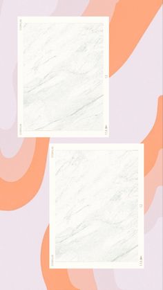 two white marble tiles with orange and pink swirls