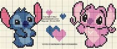 the stitching pattern shows two pink and blue stitchers, one with an animal face