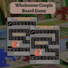 the board game whosomee couple is shown in two separate sections, one with an image of a man and woman on it