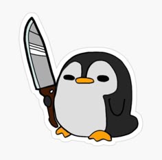 a penguin with a knife in its hand