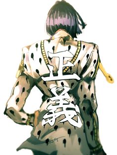 an anime character with black and white spots on her body