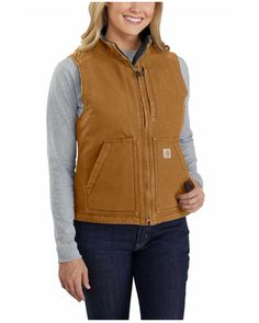 Carhartt Women's Brown Washed Duck Sherpa Lined Vest , Brown Canvas Vest, Carhartt Vest, Womens Sherpa, Collar Vest, Carhartt Womens, Carhartt Women, Carhartt Jacket, Hooded Vest, Outerwear Vest