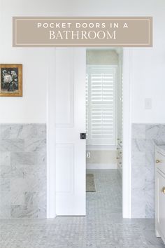 pocket door between bathroom and closet Pocket Door For Small Bathroom, Pocket Door Water Closet, Pocket Door Bathroom Ideas, Pocket Door Small Bathroom, Toilet Room Pocket Door, Pocket Door In Bathroom, Pretty Pocket Doors, Sliding Door Bathroom Designs, Pocket Doors For Bathroom