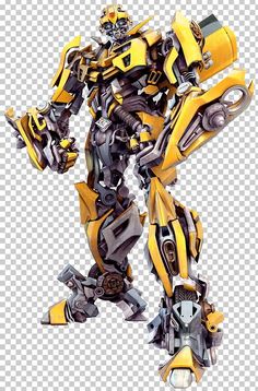 a yellow and black robot standing in the air