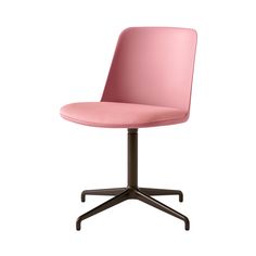 a pink chair with black legs and an upholstered seat on a white background