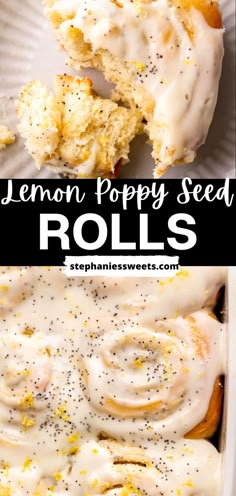 lemon poppy seed rolls with white frosting and sprinkles