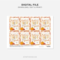 the digital file for autumn treat cards with pumpkins