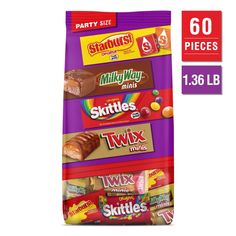 a bag of six different types of candy on a white background with the price tag below it