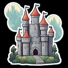 a castle sticker on a black background