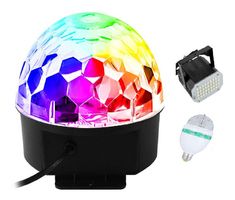 a multicolored light that is on top of a black stand with a cord