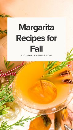 margarita cocktail with rosemary garnish and text overlay that reads margarita recipes for fall