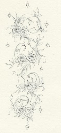 a drawing of flowers and stars on paper