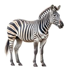 a zebra is standing in front of a white background