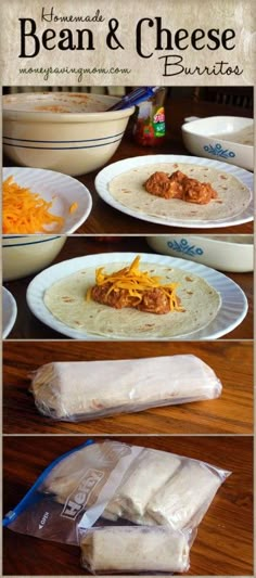 the instructions for how to make homemade bean and cheese burritos are shown here